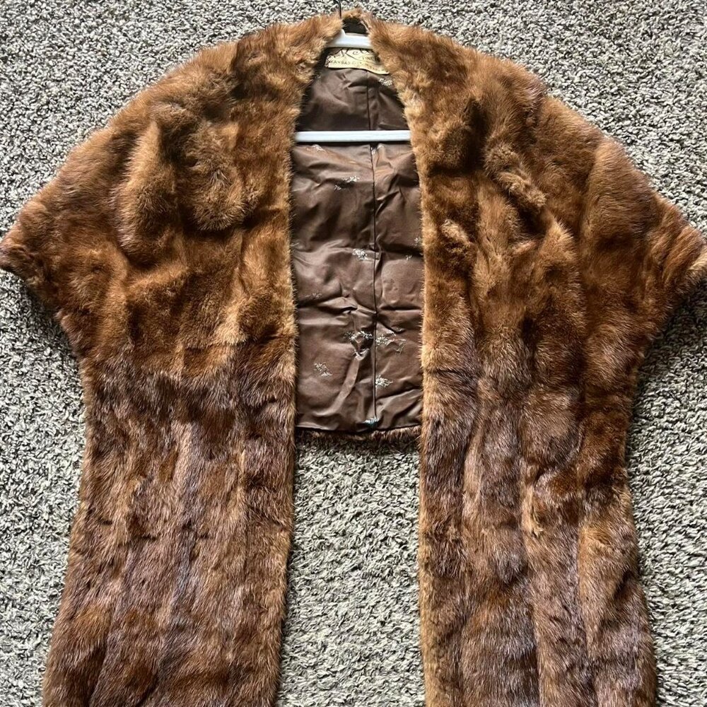 Vintage Kellers Fine Furs Brown Genuine Fur Shawl Luxury Coastal Grandma Chic - Picture 2 of 8